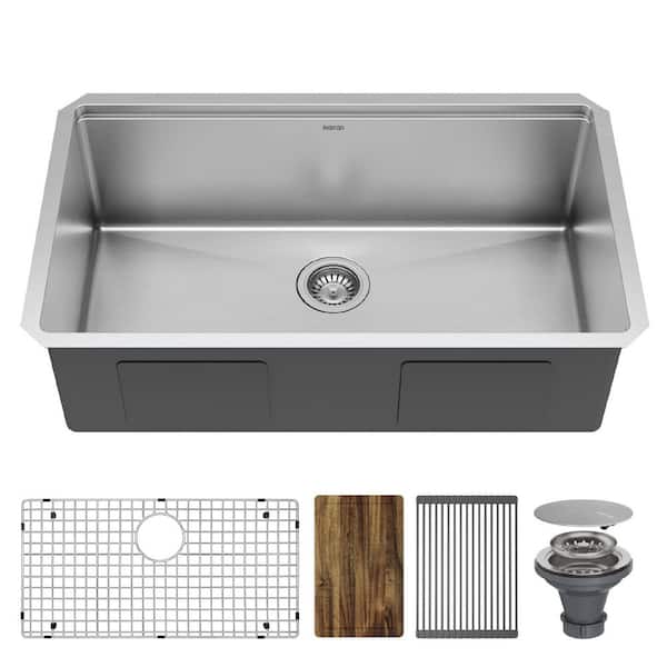 Elite 32 in. Undermount Single Bowl 16 Gauge Stainless Steel Workstation Kitchen Sink
