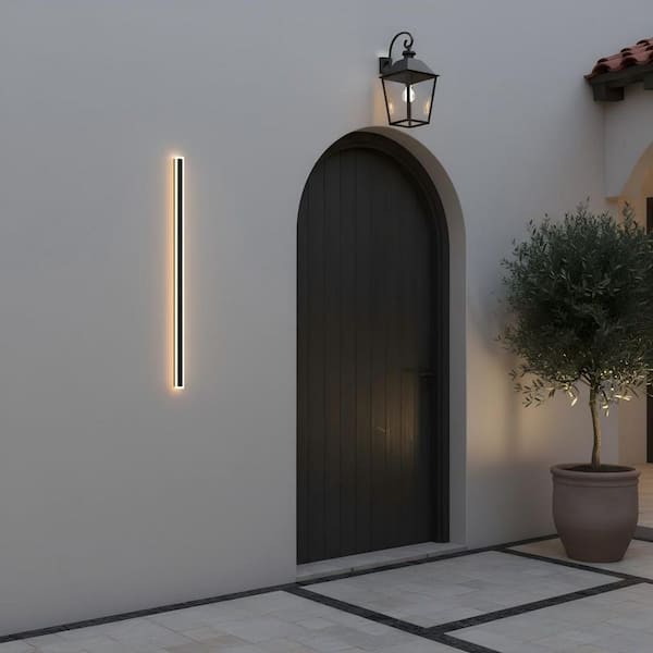 1-Light 60 in. Black Modern Integrated LED Outdoor Wall Light for Garden, Waterproof Porch Lantern Sconce