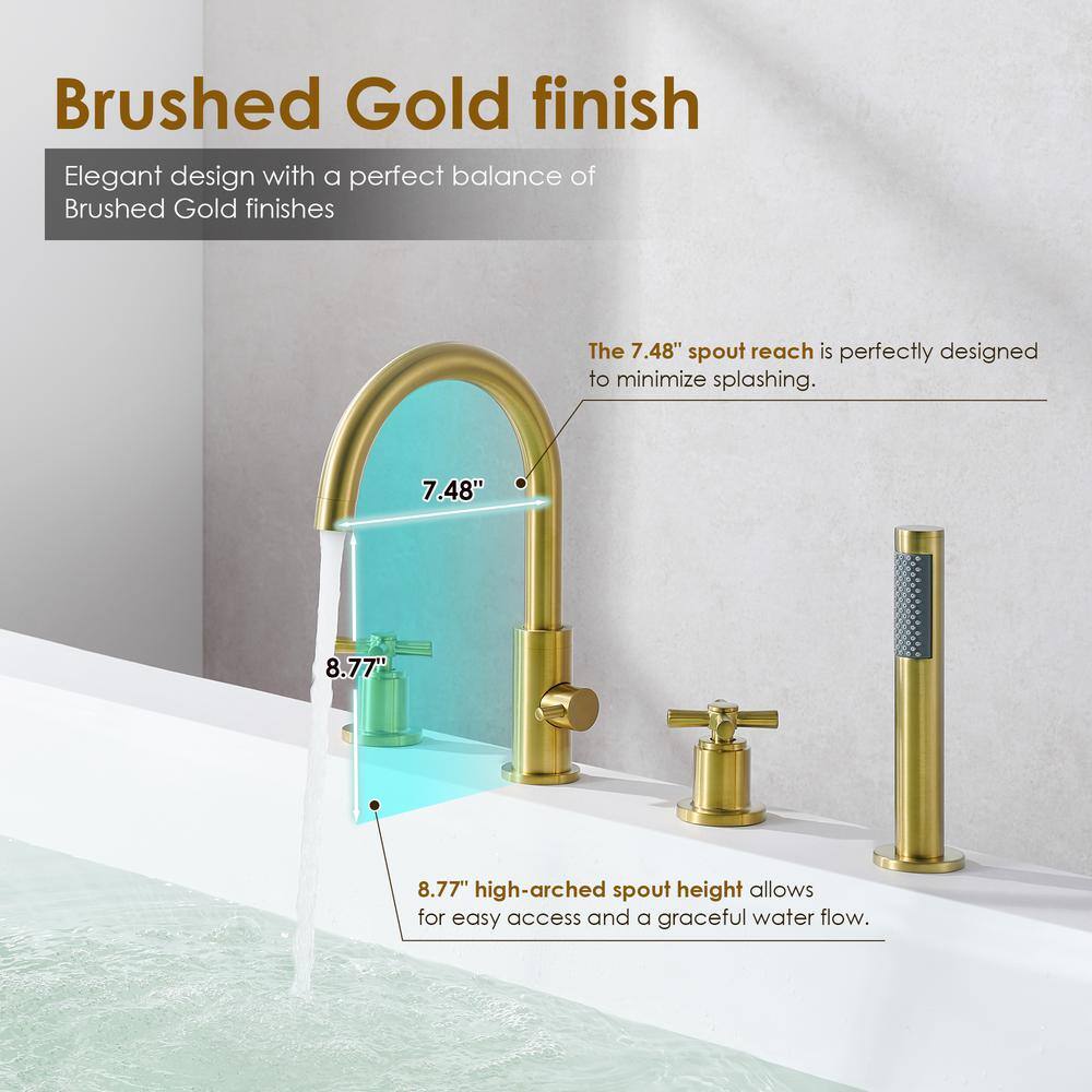 Brushed Gold Stainless Steel Deck-Mount Tub Faucet Set