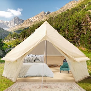 Yurt Tent 100% Cotton Canvas Bell Tent 16ft. in Dia. Waterproof Canvas Hunting Tent 10-Person Glamping Tent in 4 Seasons
