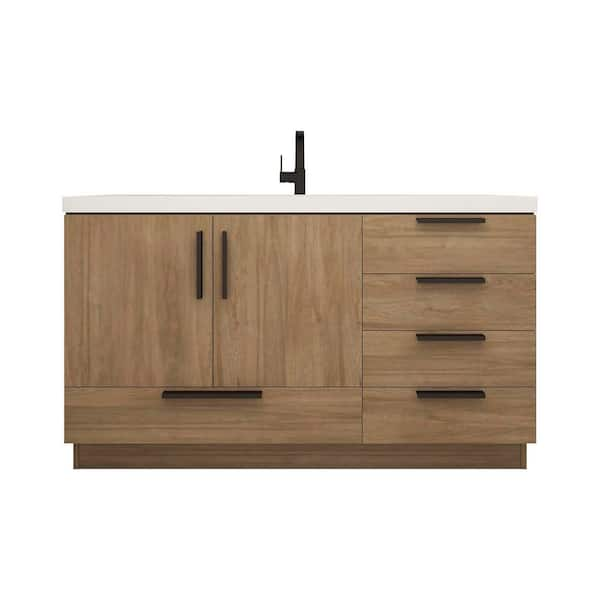 Carla 59 in. W x 20 in. D x 35 in. H Single Sink Freestanding Bath Vanity in Dark French Oak with White Acrylic Top