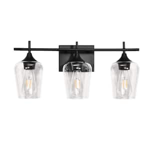 Fritts 20.9 in. 3-Lights Black Modern Vanity Light with Clear Glass Shade