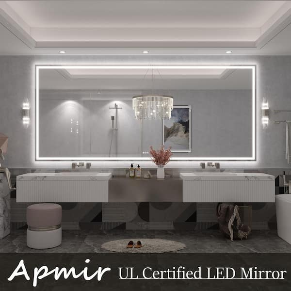 110in. W x 48in. H Rectangular Frameless UL Certified Front and Back LED Anti-Fog Tempered Wall Bathroom Vanity Mirror
