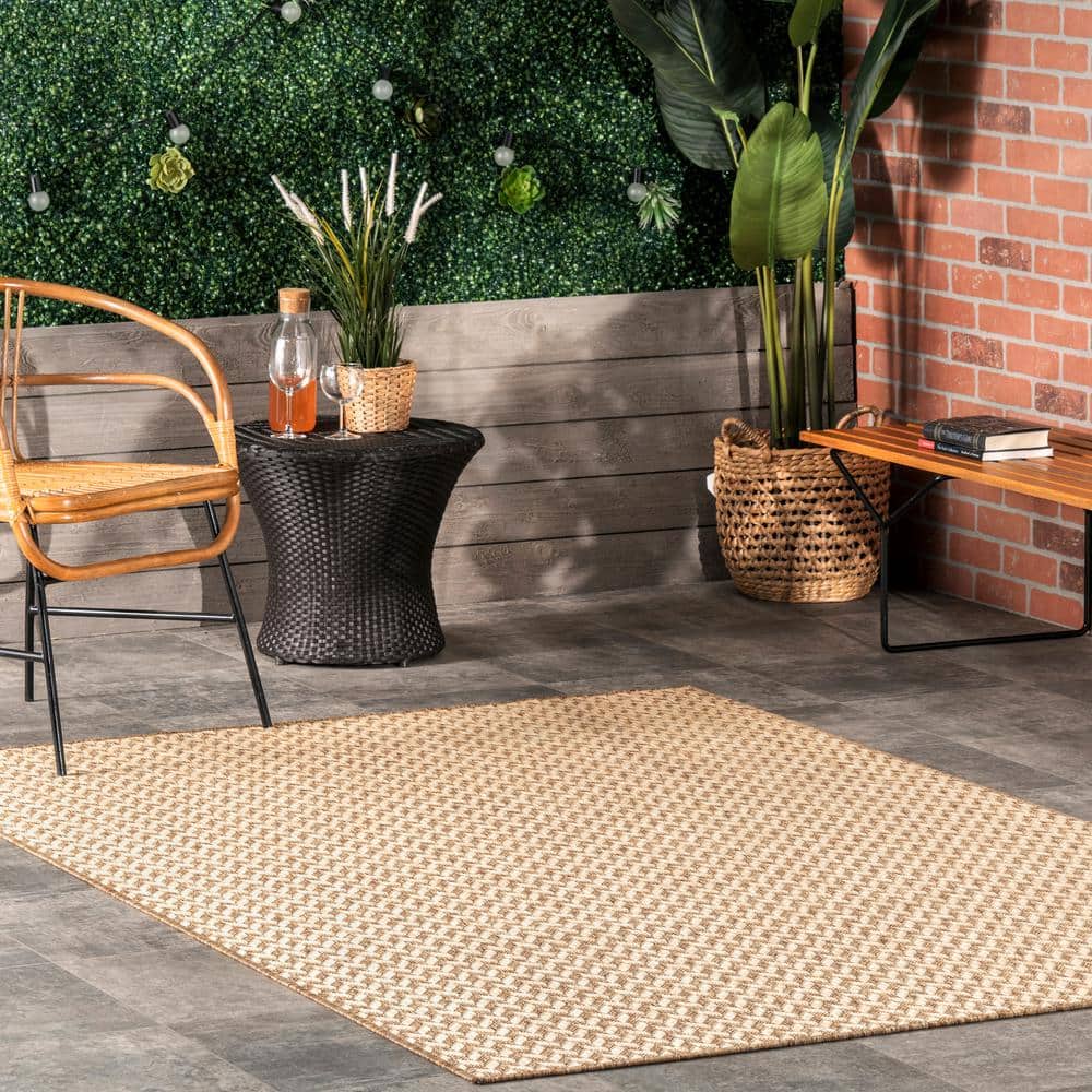 Camryn Brown Herringbone 8' x 10' Synthetic Indoor/Outdoor Rug