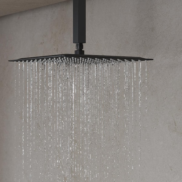 MultiplePress Dual 7-Spray Ceiling Mount 12 in. Square Fixed and Handheld Shower Head 2.5 GPM in Matte Black