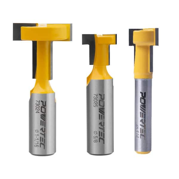 1/2 in. Shank x 1/2 in., 5/8 in. & 1-1/16 in. Cutting Dia., Tungsten Carbide Tipped T Slot T Track Router Bits Set (3PK)
