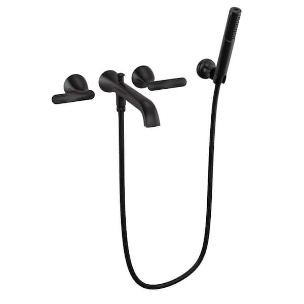 Bonacci 2-Handle Wall Mount Tub Filler Trim with Hand Shower in Matte Black (Valve Not Included)