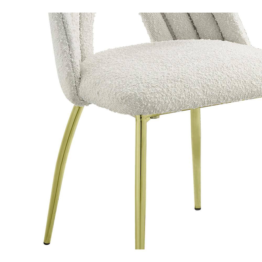 White Upholstered Side Chair with Gold Metal Legs, Set of 2