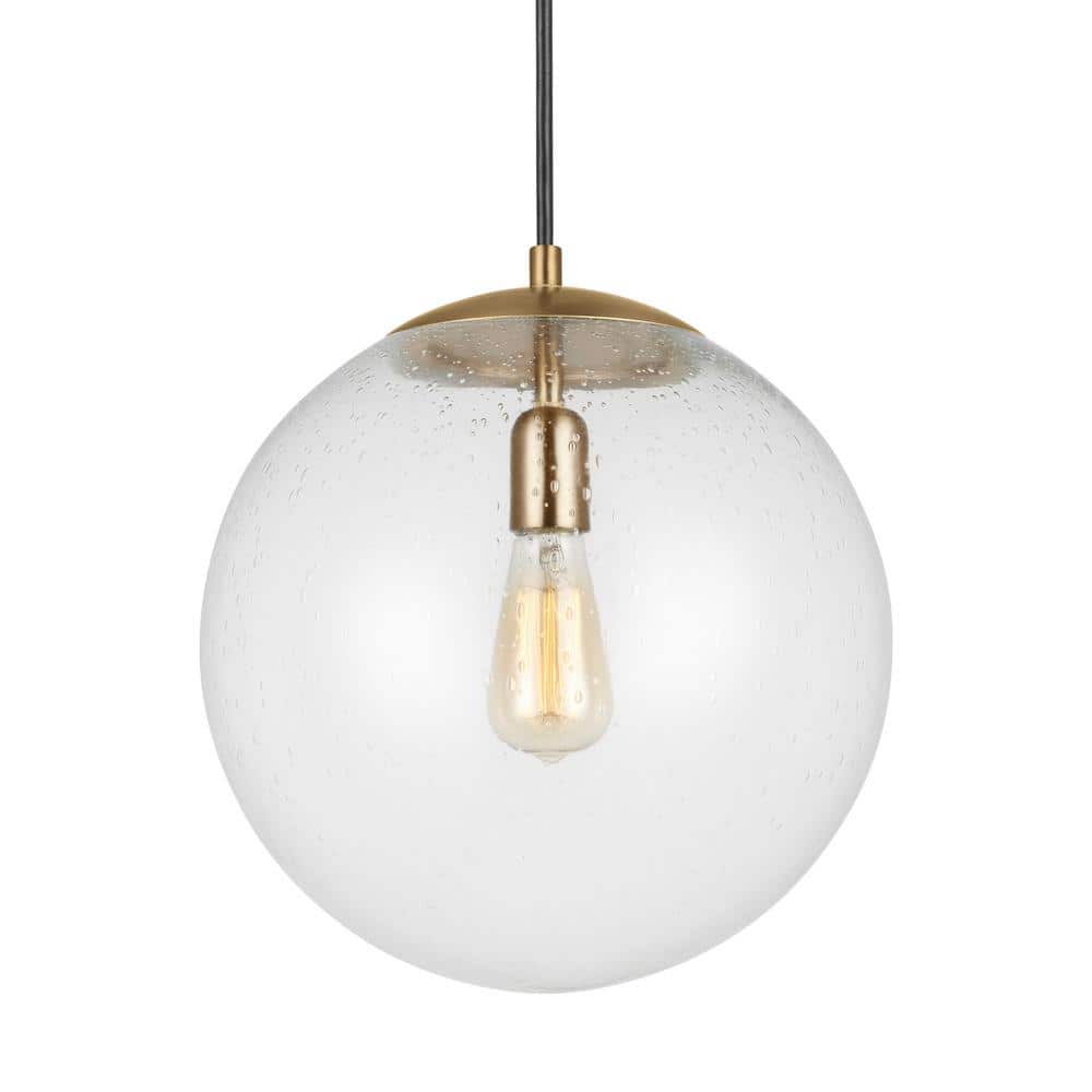 Satin Brass Globe Pendant with Clear Seeded Glass Shade