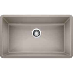 PRECIS Undermount Granite Composite 32 in. Single Bowl Kitchen Sink in Truffle