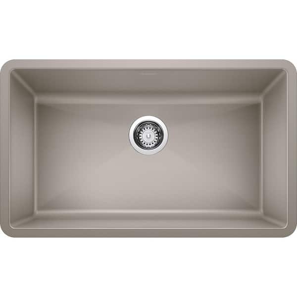 Blanco PRECIS Undermount Granite Composite 32 in. Single Bowl Kitchen Sink in Truffle