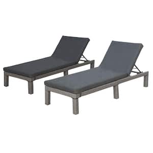 Fernanda Mixed Black 2-Piece Faux Rattan Outdoor Chaise Lounge with Dark Grey Cushions