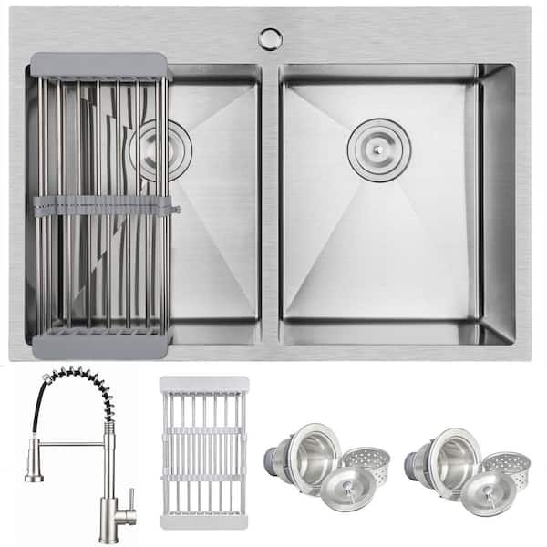 AKDY Handmade All-in-One Drop-in Stainless Steel 33 in. x 22 in