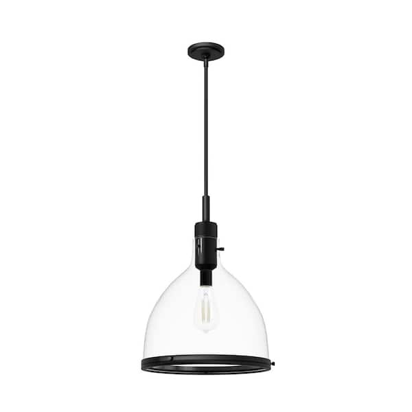 Hunter Van Nuys 60-Watts 1-Light Matte Black Island Pendant Light with Clear Glass Shade, Bulb Not Included