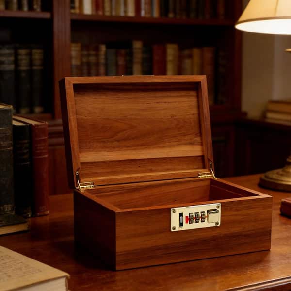 Brown 11 in. x 5 in. Wood Large Decorative Box with Combination