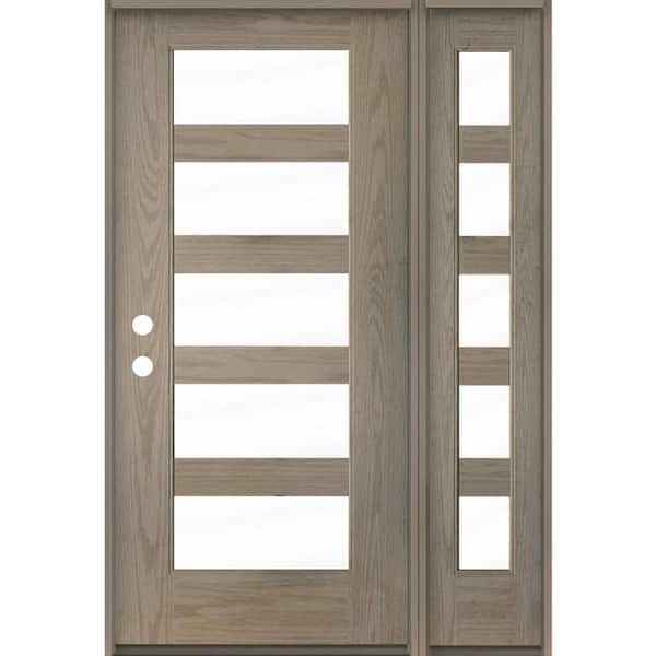 Krosswood Doors Modern 50 in. x 80 in. 5-Lite Right-Hand/Inswing Clear Glass Oiled Leather Stain Fiberglass Prehung Front Door/RSL