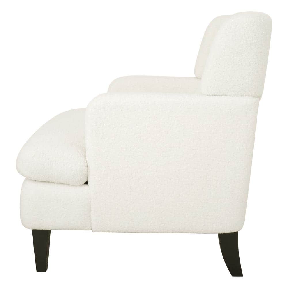 Modern White Teddy Fabric Upholstered Accent Chair with Wood Legs