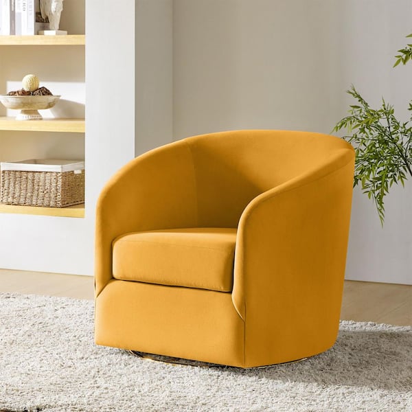 JAYDEN CREATION Estefan Mustard Comfy Velvet Swivel Barrel Chair