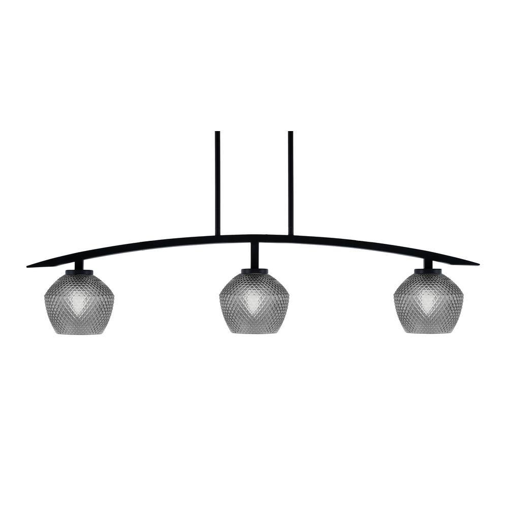 Siena 41 in. 3-Light Matte Black Chandelier with 6 in. Smoke Textured Glass