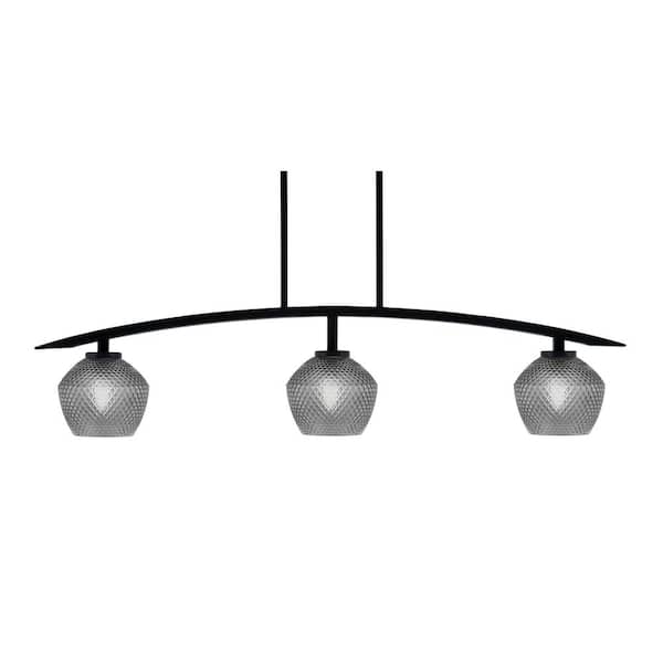 Unbranded Siena 41 in. 3-Light Matte Black Chandelier with 6 in. Smoke Textured Glass Shades No Bulbs Included