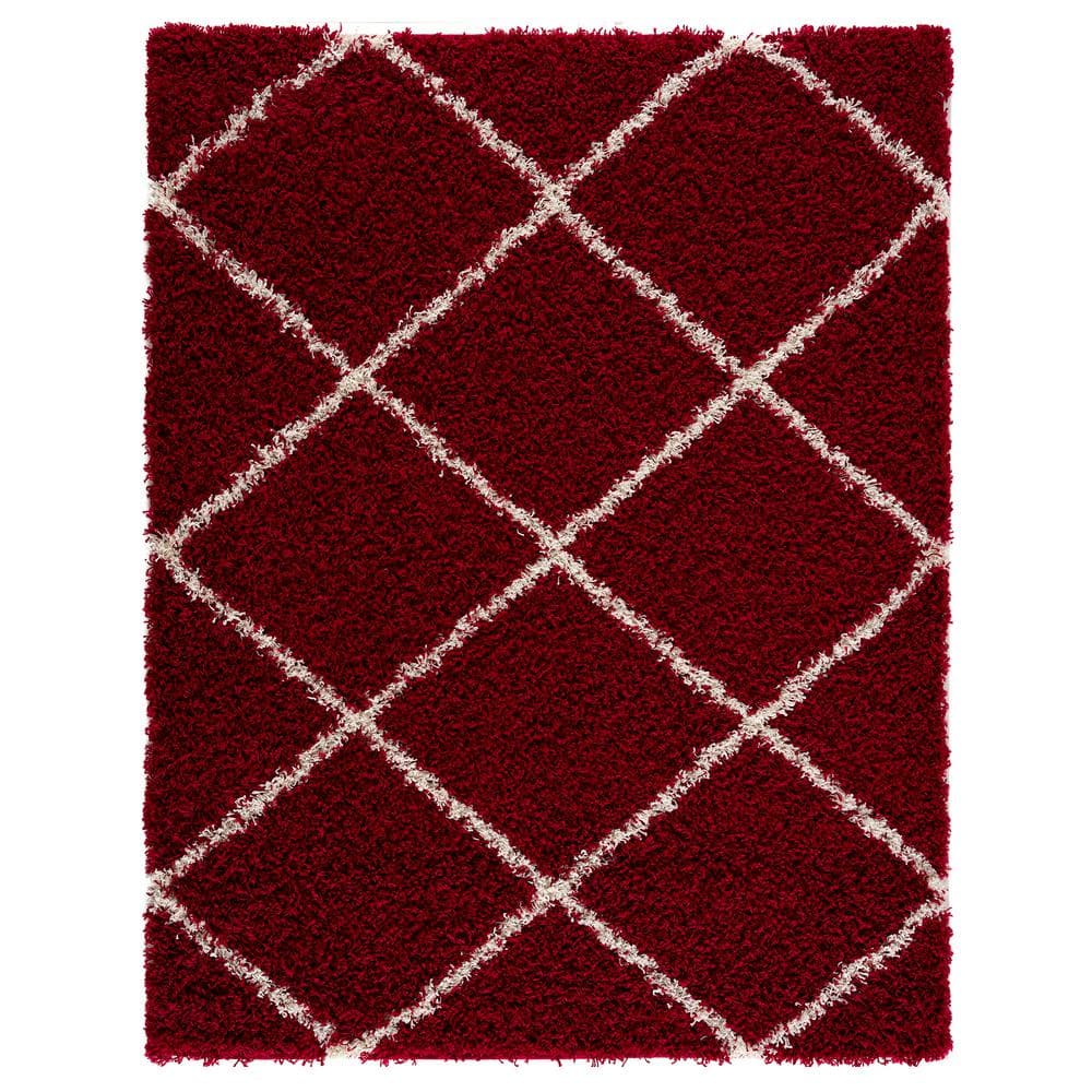 MSRUGS Moon Trellis Shaggy Collection Cozy Modern Contemporary Shag Area Rug - Red 3 x5