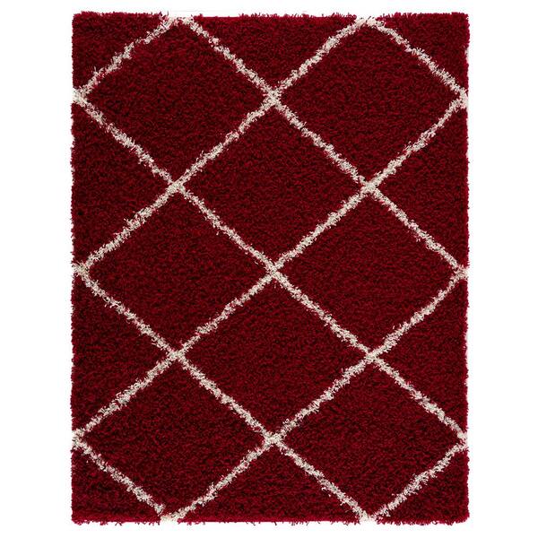 MSRUGS Moon Trellis Shaggy Red 5 ft. x 7 ft. Polypropylene Area Rug