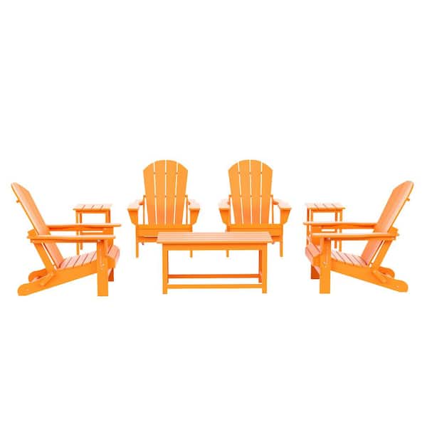 WESTIN OUTDOOR Laguna 7-Piece Fade Resistant Outdoor Patio HDPE Poly Plastic Folding Adirondack Chair Conversation Set in Orange