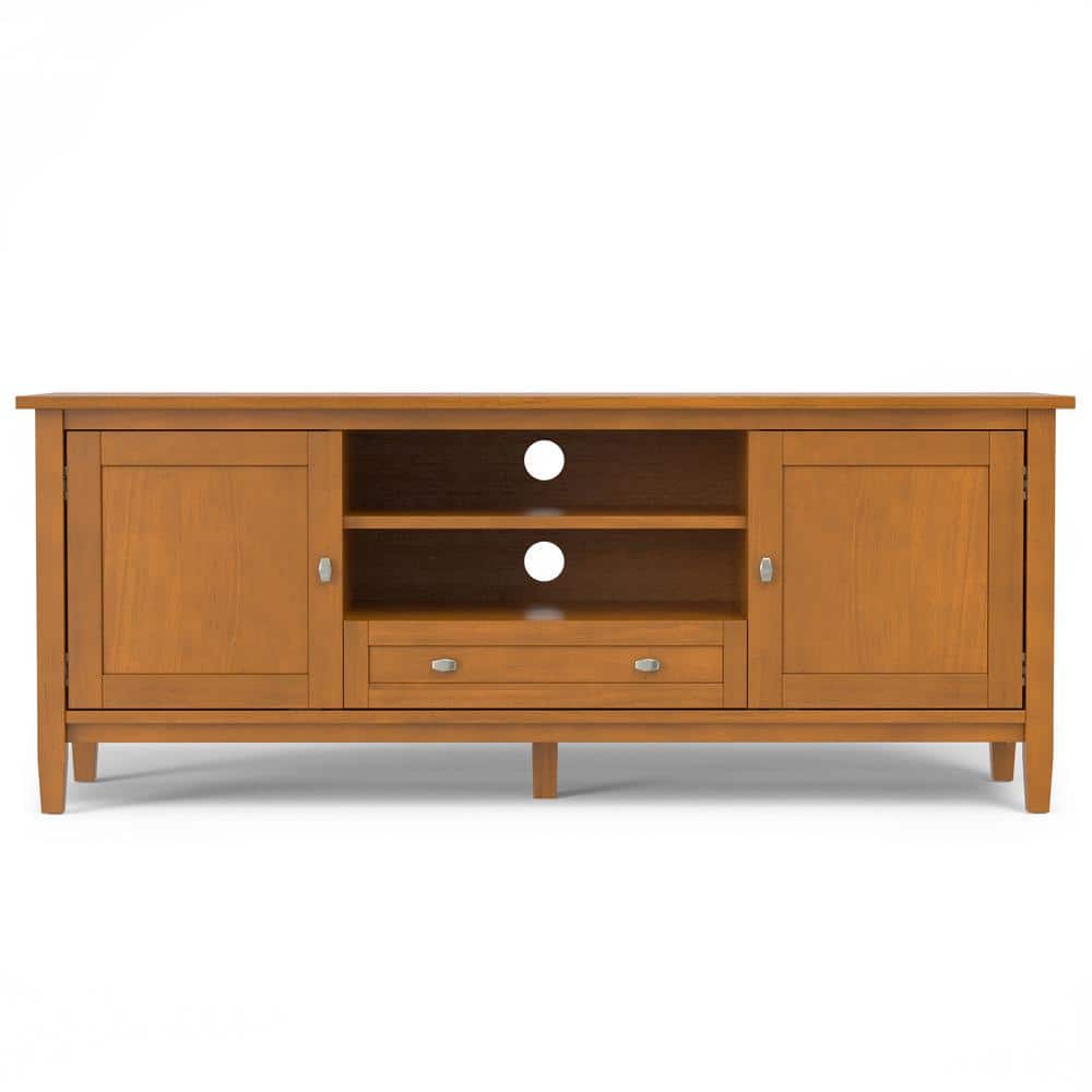Light Golden Brown Solid Wood 60" TV Media Stand with Cabinets