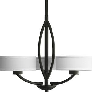 Calven Collection 3-Light Forged Black Chandelier with White Linen Shade