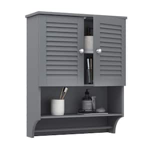 23.6 in. W x 8.9 in. D x 29.3 in. H Gray Bathroom Over The Toilet Wall Cabinet with Adjustable Shelves and Towels Bar