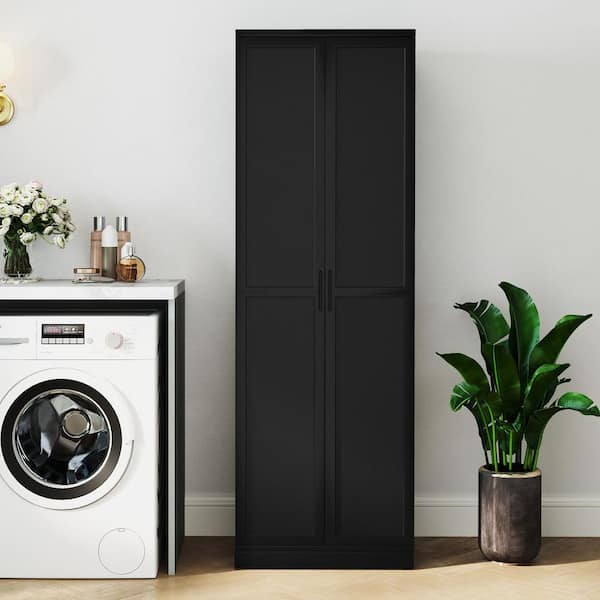 70 in. Storage Cabinet Freestanding Pantry Cabinet with 2 Doors and 5 Shelves Black