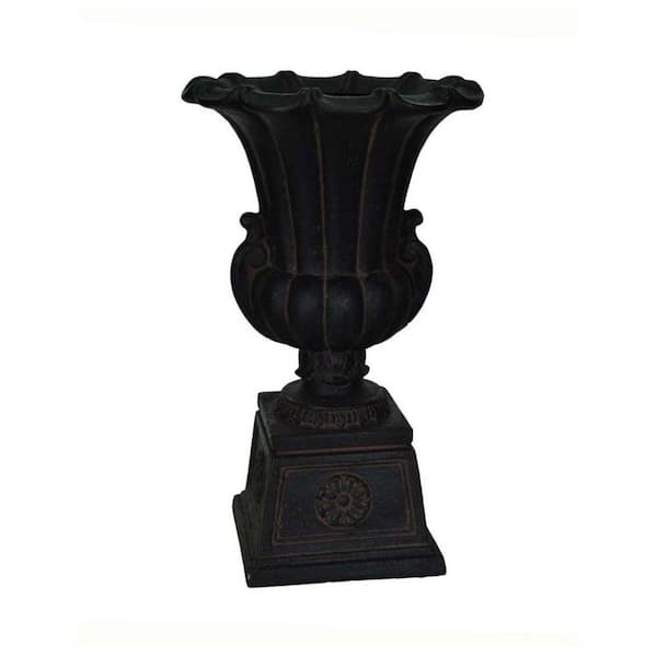 MPG 16-1/4 in. x 26-1/2 in. Cast Stone Fiberglass Urn on Pedestal in Aged Charcoal