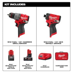 M12 FUEL 12-Volt Cordless Hammer Drill and Impact Driver Combo Kit with Impact Duty Titanium Drill Bit Set (23-Piece)