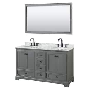 Deborah 60 in. W x 22 in. D x 35 in. H Double Bath Vanity in Dark Gray with White Carrara Marble Top and 58 in. Mirror