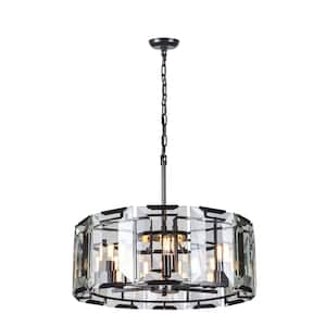 Timeless Home 26 in. L x 26 in. W x 12 in. H 6-Light Matte Black Transitional Chandelier with Clear Crystal