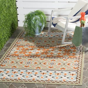 Veranda Green/Terracotta 7 ft. x 7 ft. Square Border Indoor/Outdoor Patio  Area Rug