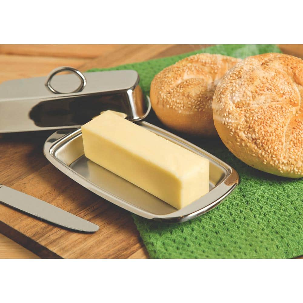 Stainless Steel Rectangular Butter Dish with Lid and Handle