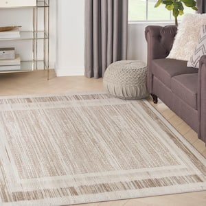 Serenity Home Mocha Ivory 4 ft. x 6 ft. Banded Contemporary Area Rug