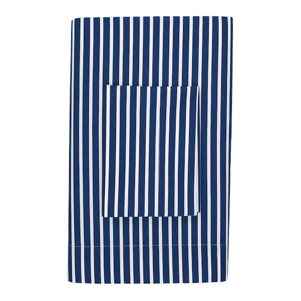 Cstudio Home by The Company Store Aiden Stripe Blue Tide 200-Thread Count Cotton Percale Full Fitted Sheet