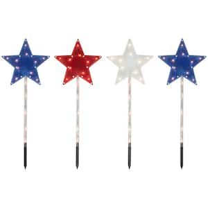 Americana Stars 4th of July Pathway Marker Lawn Stakes Clear Lights (4-Count)