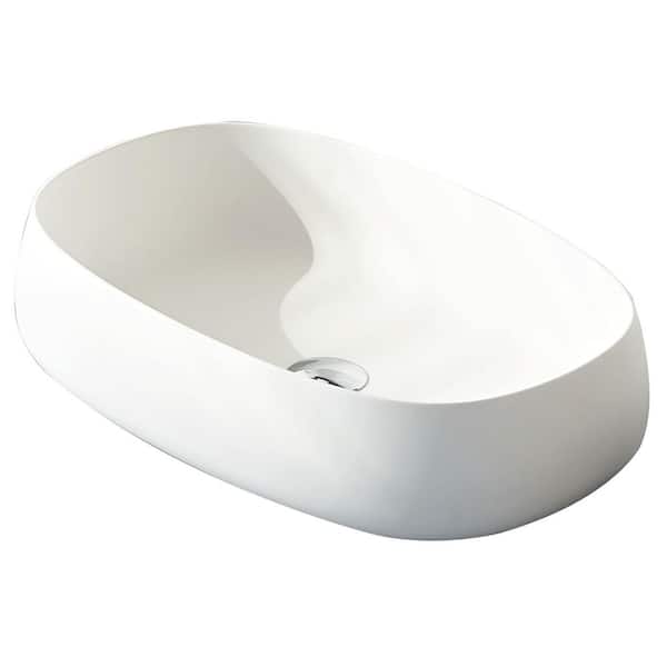 Moray 21.65 in. Resin Vessel Oval Modern Bathroom Sink in White