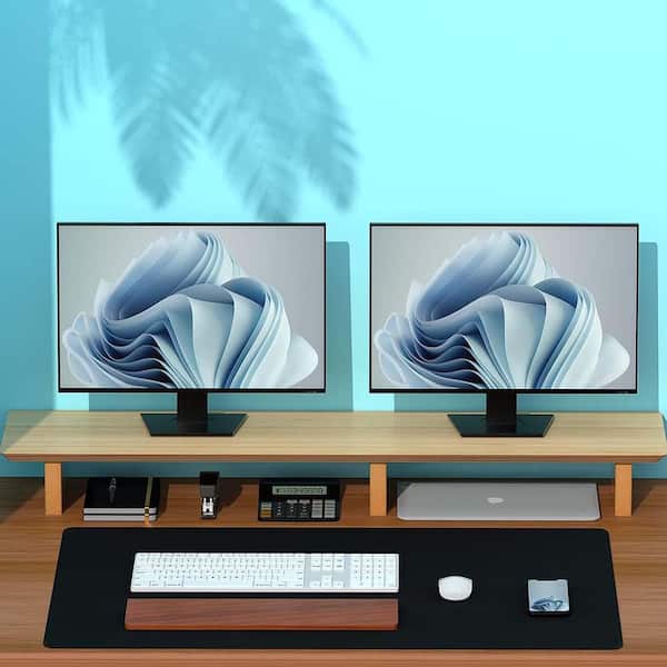 LA QUEENIE Monitor Stand Riser,Wood & Acrylic Computer Monitor Stand With LED Light,Desk Accessories Desktop Organizer Stand For