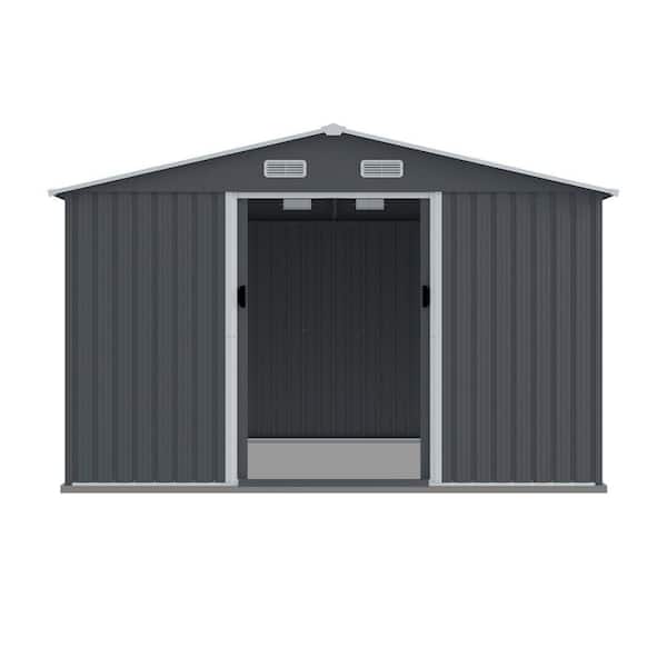 8 ft. W x 10 ft. D Gray Outdoor Metal Shed with Sliding Doors, Air Vent (80 sq. ft. )