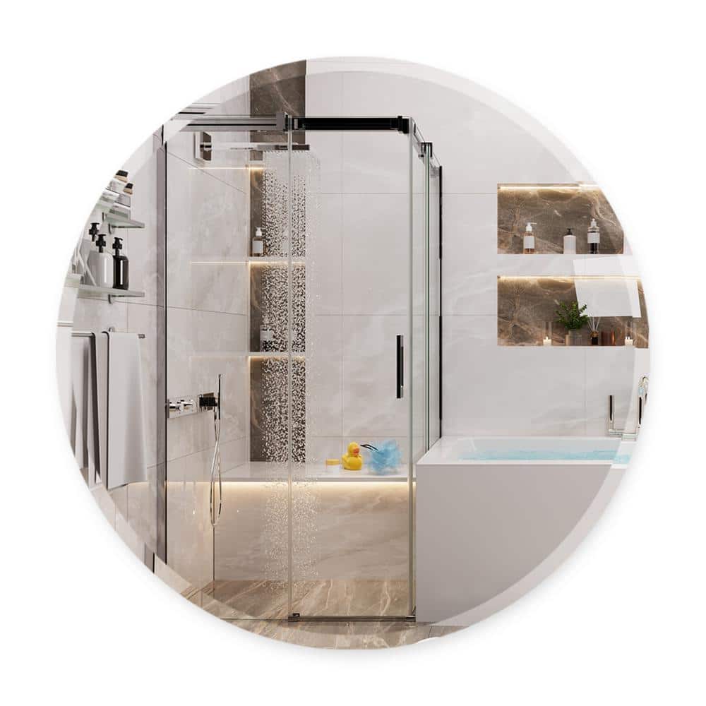 36" Round Frameless Beveled Wall Mirror