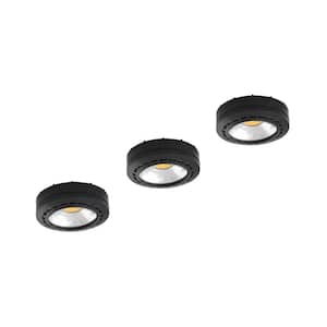 Cord and Plug LED Black Puck Light with 3-Level Touch Dimmer (3-Pack)