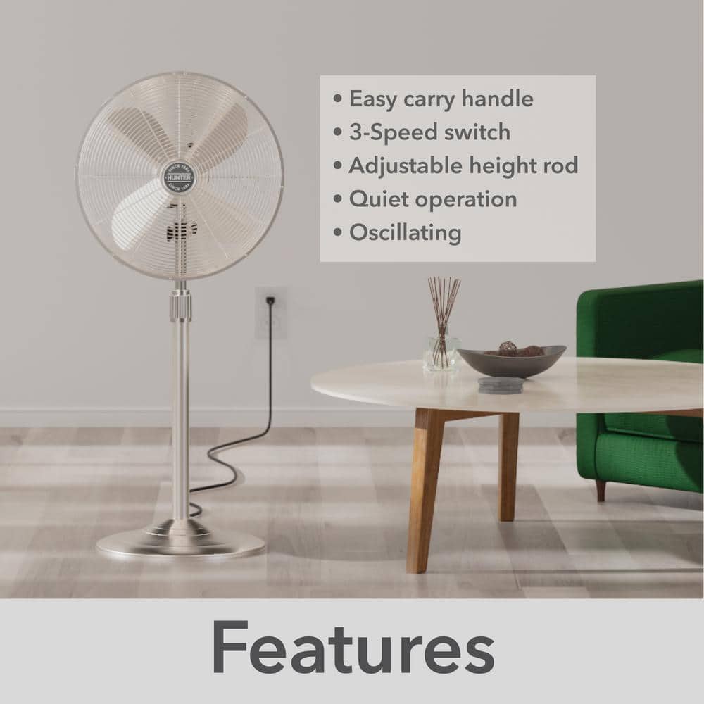 Hunter 48" Brushed Nickel Metal Oscillating Pedestal Fan
