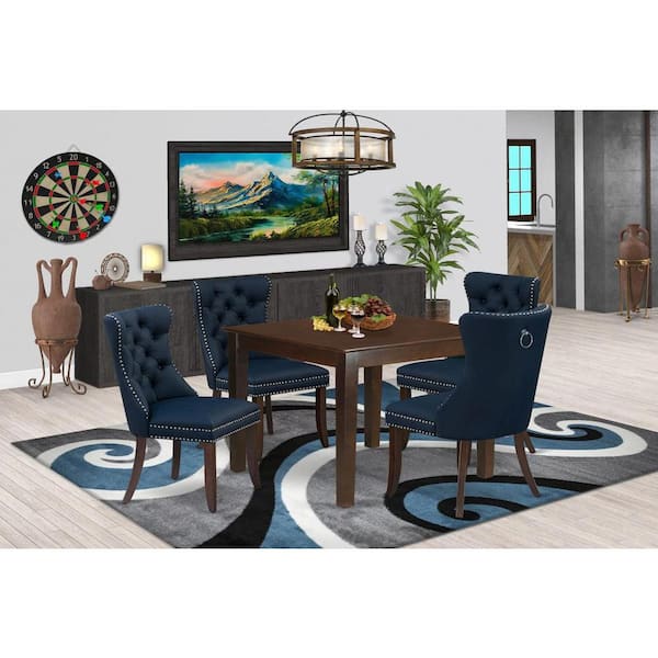 East West Furniture 5-Piece Mahogany Finish Solid Wood Top - Square Upholstered Dining Room Set - Seats 4