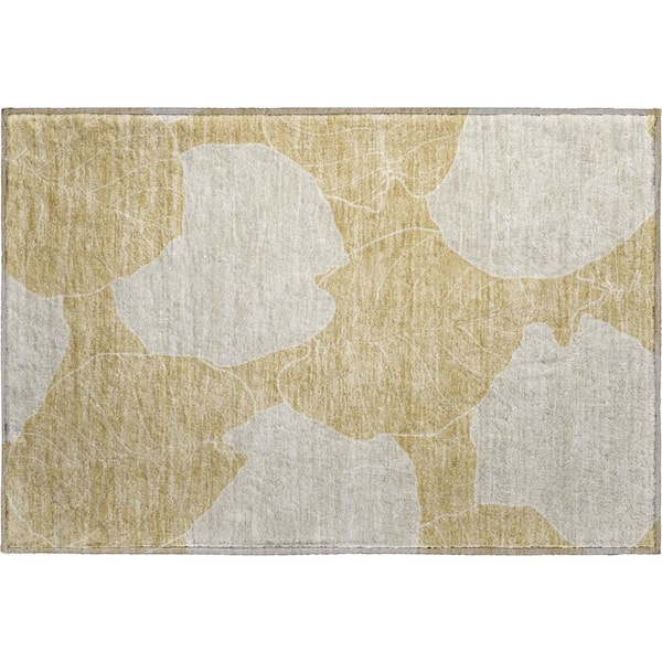 Mayfield Premium Machine Washable Abstract AMF2506 Gold 2 ft. x 3 ft. Accent Rug