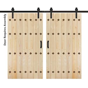 Mid-Century New Style 84 in. x 84 in. Unfinished Solid Wood Double Sliding Barn Door with Hardware Kit