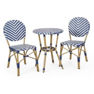 Groveport Navy Blue and White 3-Piece Aluminum Outdoor Patio Bistro Set